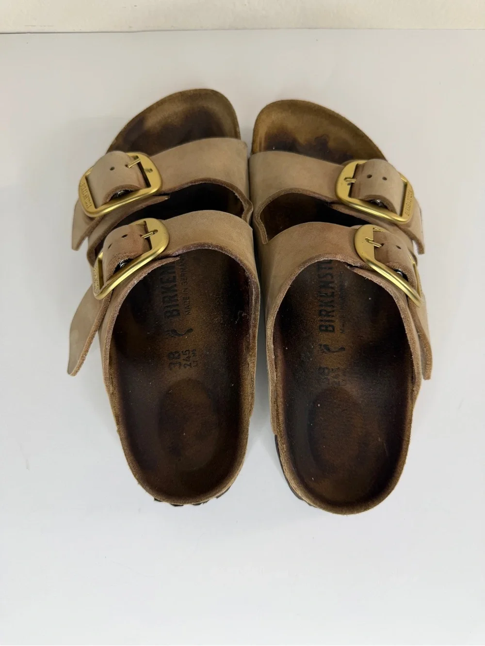 Birkenstock Sandals Slides Women Size 38 US 7 Double Strap Tan Buckle Germany - Picture 8 of 16